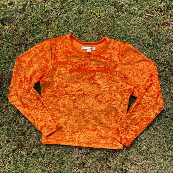 Vintage 90s Victoria’s Secret Orange Crushed Velvet Top - Picture 3 of 7
